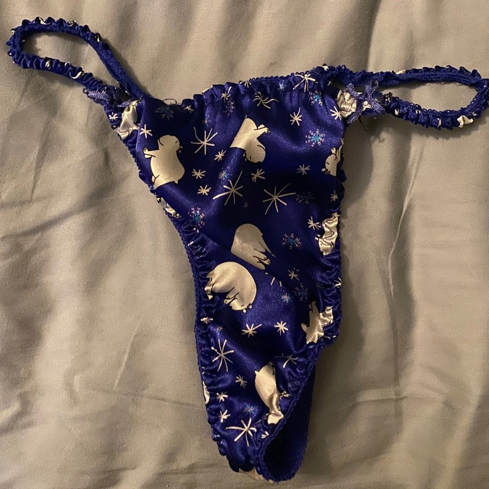 Satin Thong Dark Blue with Polar Bears